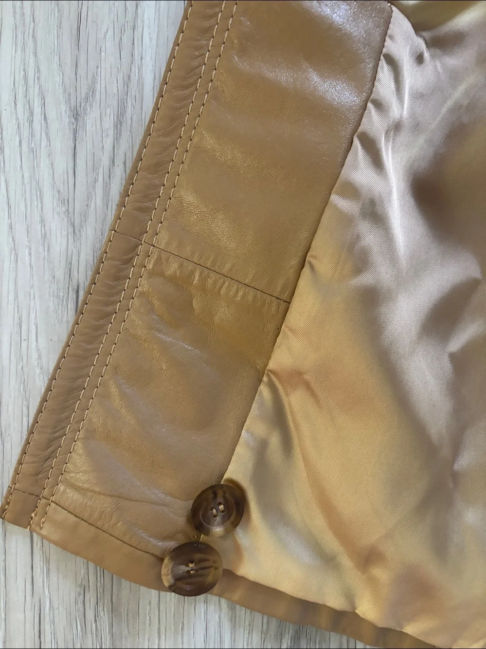 Tadmor Double-Breasted Vintage Leather 80’s Trench Coat in‎ Tan size M EU 38